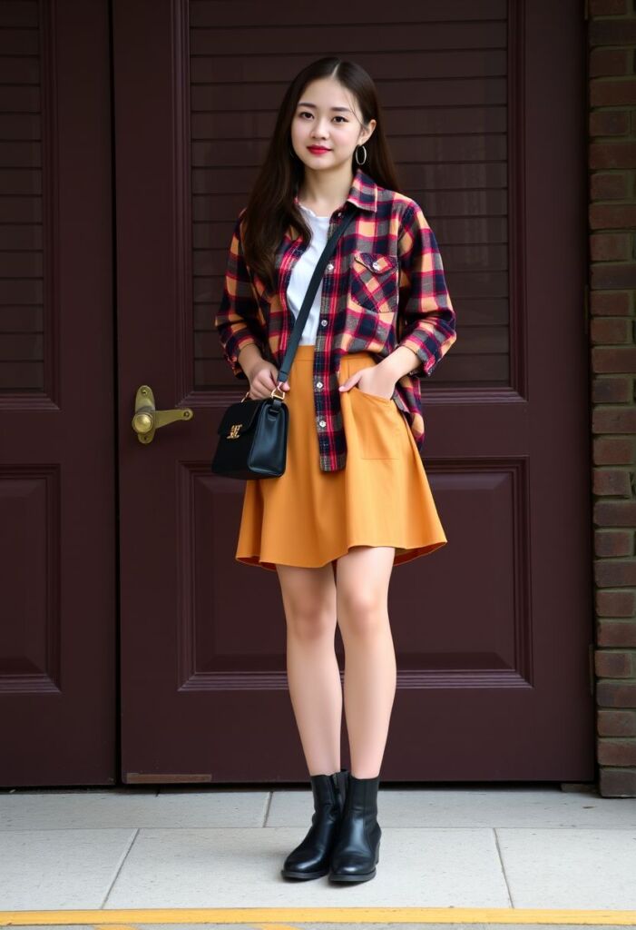 Plaid Shirt and Skirt