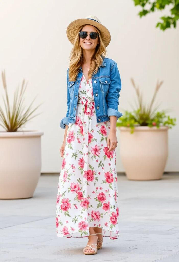 Floral Maxi Dress with a Denim Jacket