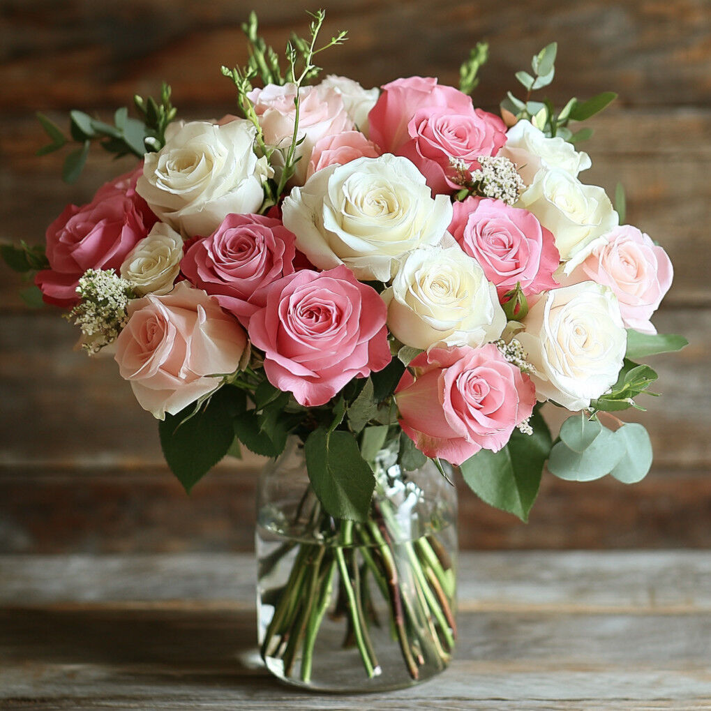 Romantic Whimsy Mixed Pink and White Roses