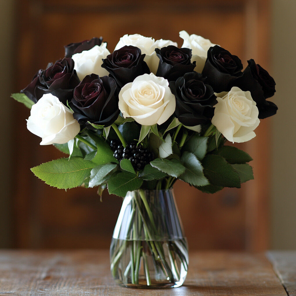 Sophisticated Charm Black and White Roses