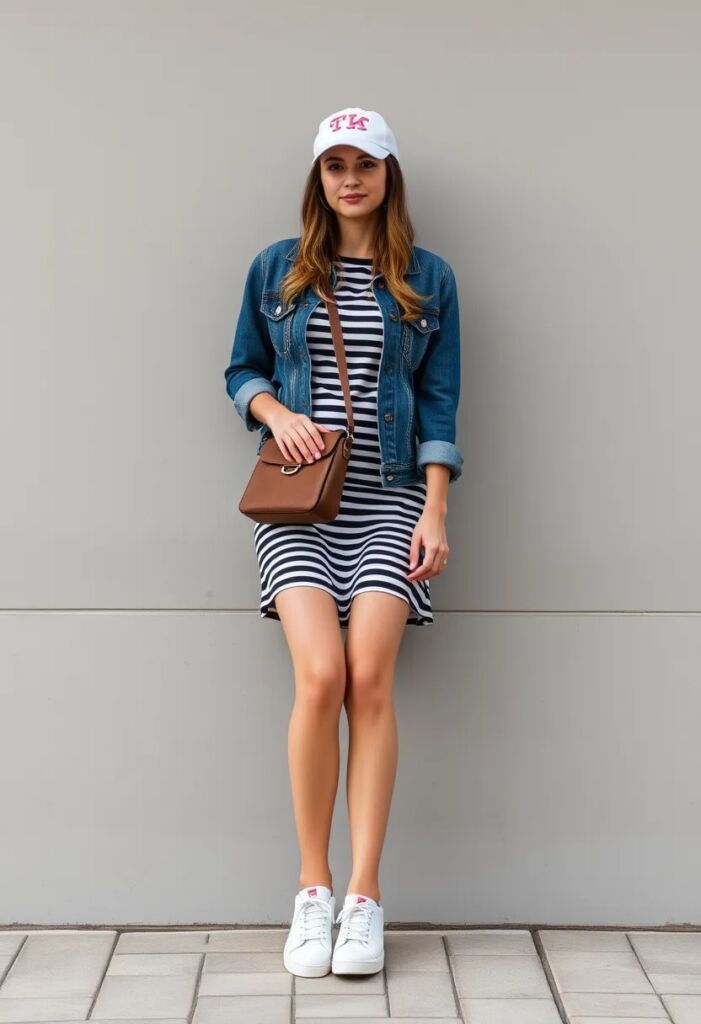 Stripes with a Denim Jacket and Sneakers