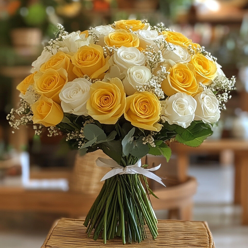 Tender Affection Yellow and White Roses