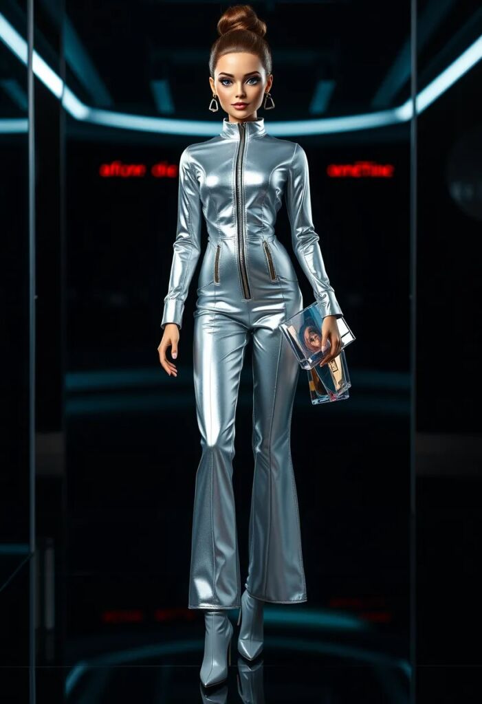 Futuristic Silver Jumpsuit Space-Age Style