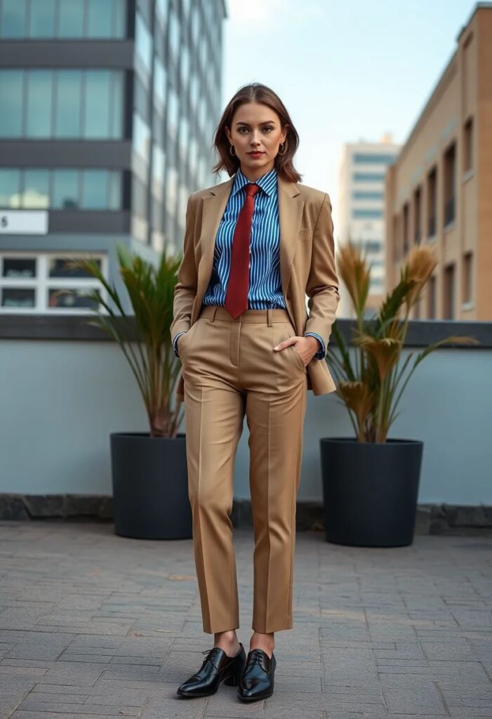 Khaki Suit with a Pop of Color