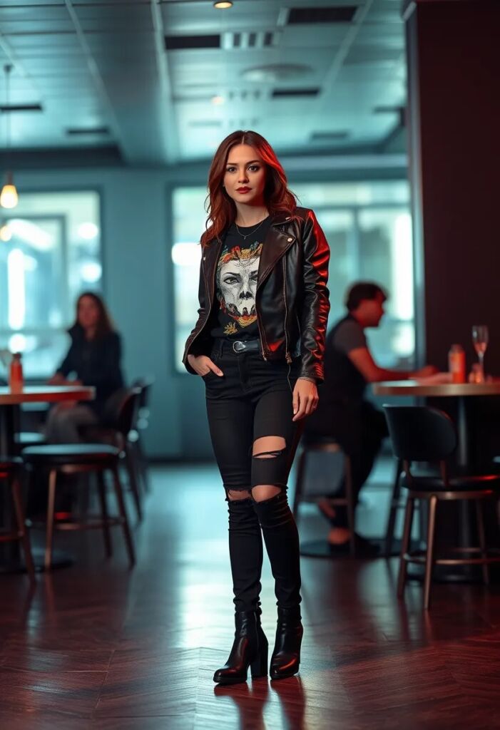 Rocker Chic Leather Jacket & Graphic Tee