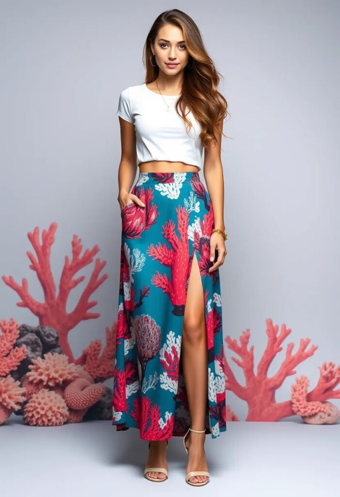 Coral Print Skirt