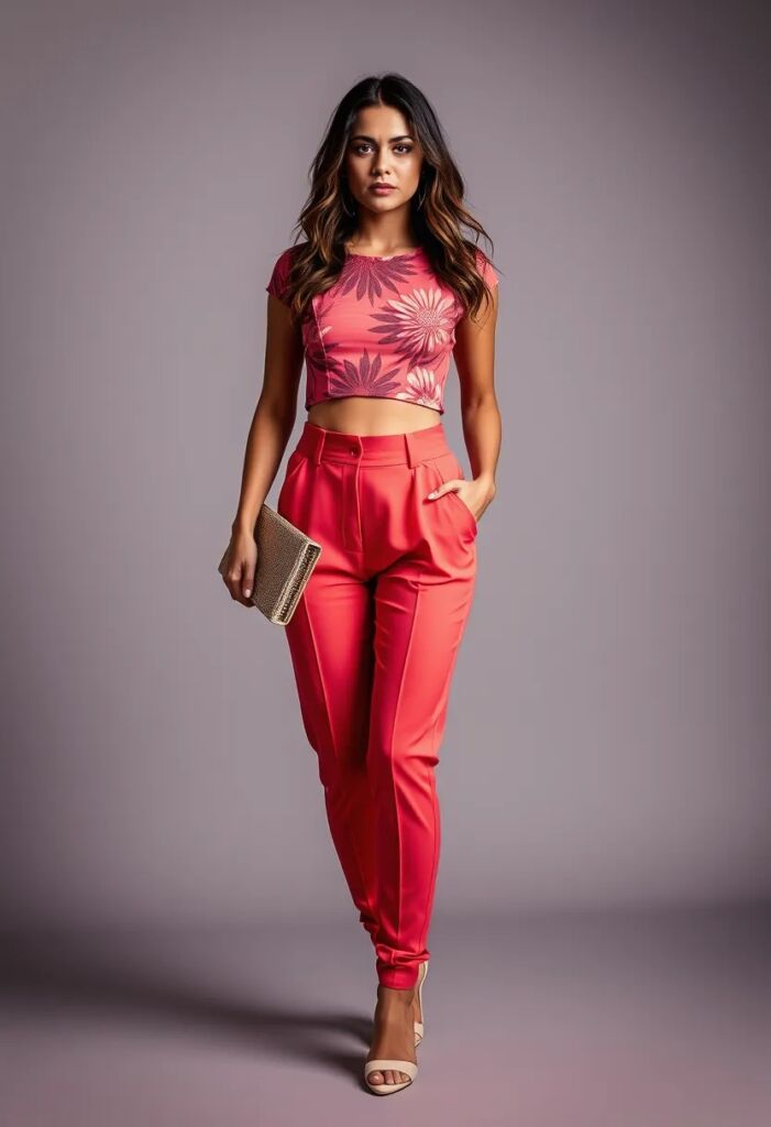 Coral Reef Crop Top and High-Waisted Pants