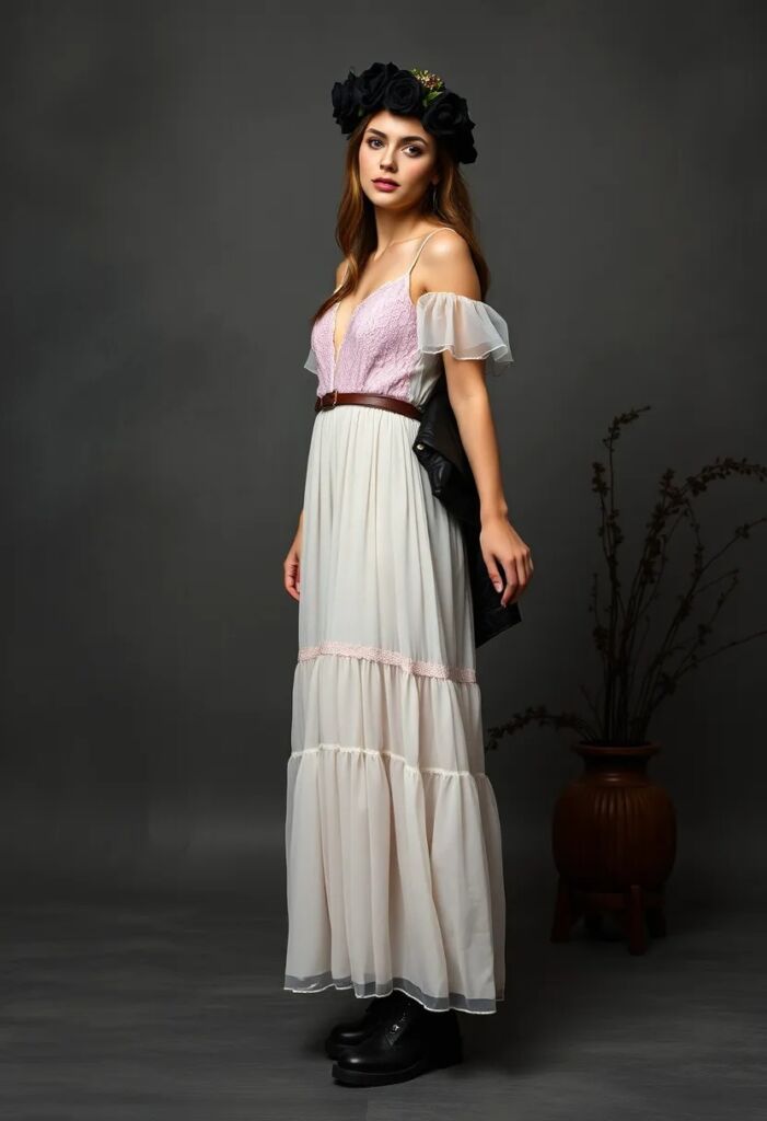 Rose Crown + Ethereal Maxi Dress & Boots