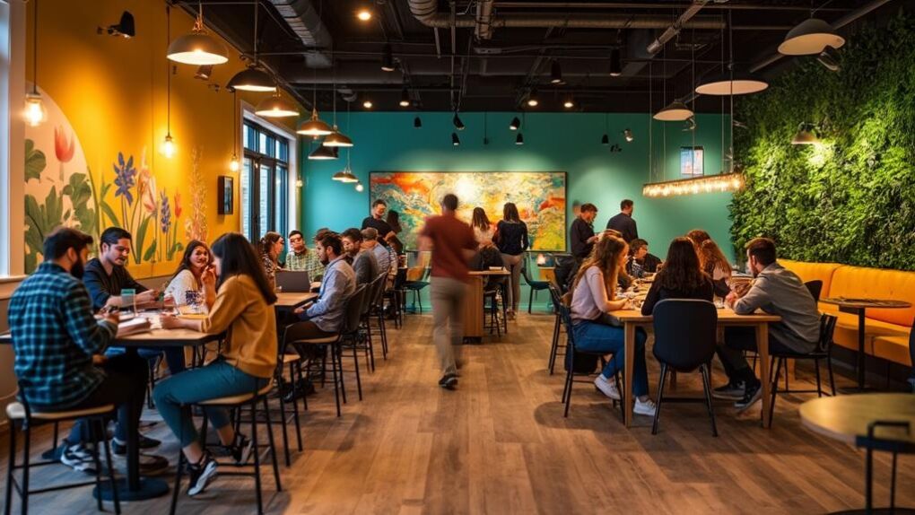 Vibrant co-working lounge atmosphere