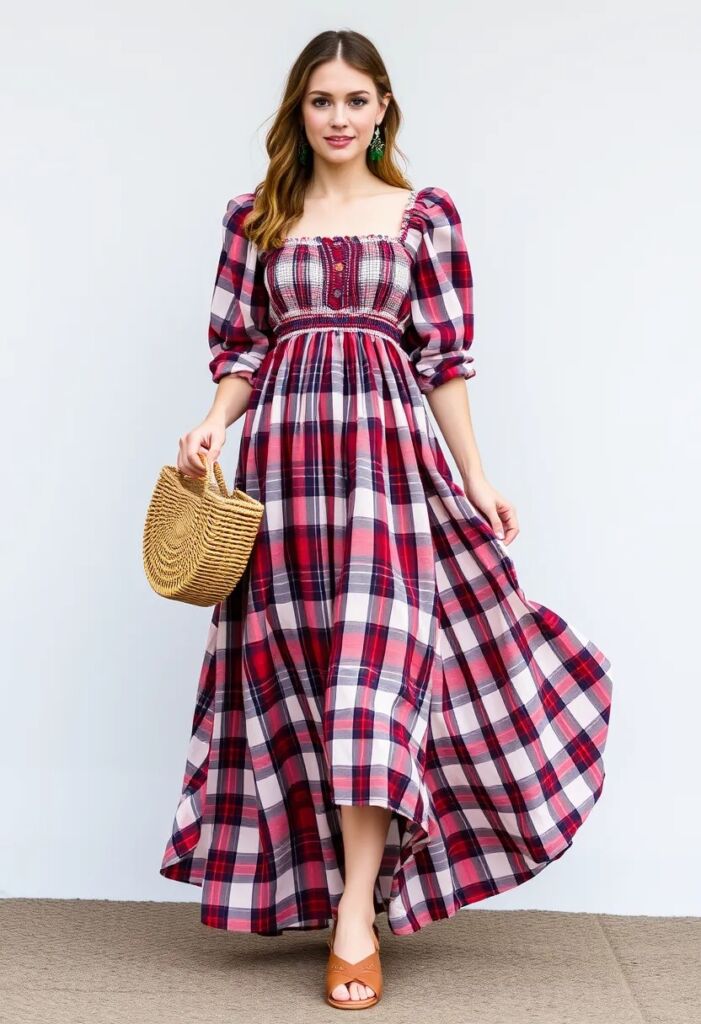 Cottagecore Charm Plaid Maxi Dress