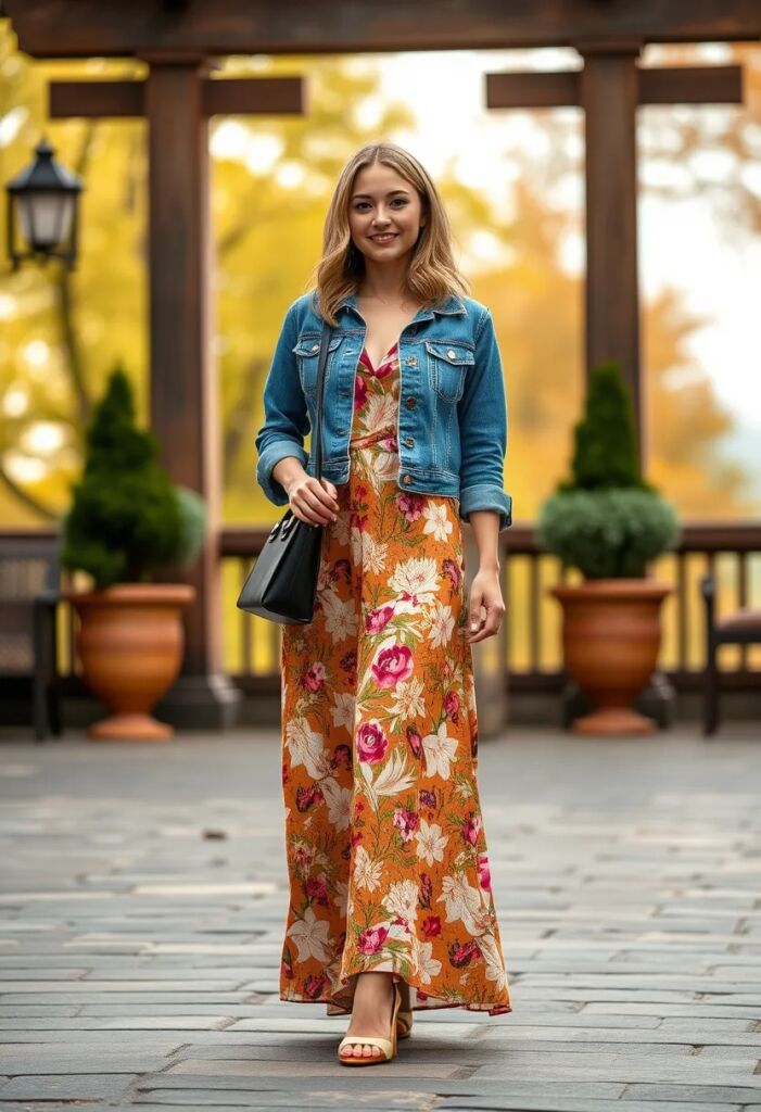 Denim Jacket + Floral Maxi Dress Combo