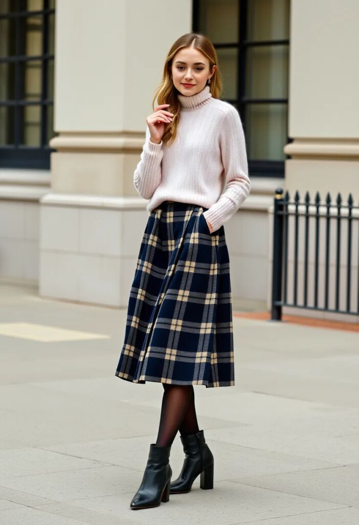 Feminine Flair Plaid Midi Skirt & Cashmere