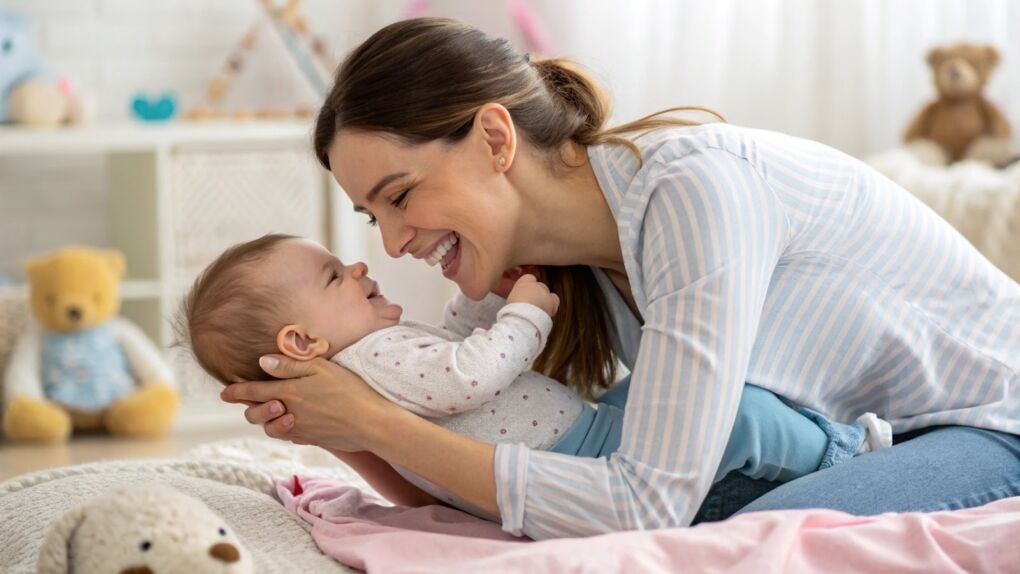Mom playing with her baby