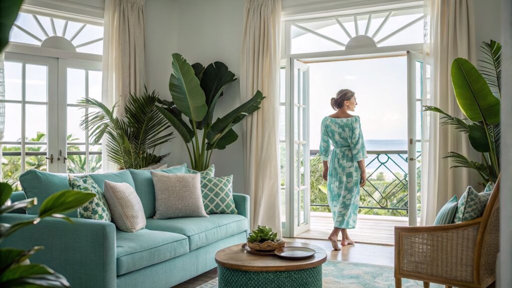 Stylish woman looking out the balcony