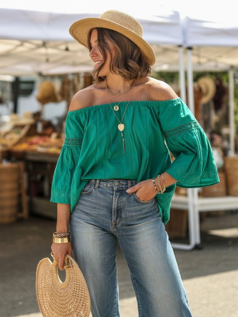 Casual Boho Emerald Blouse Vibe