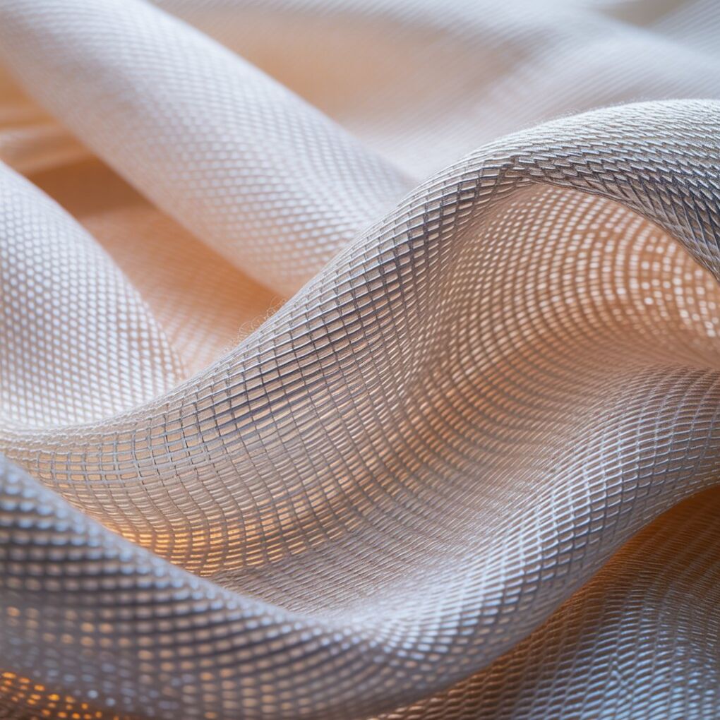 Close-up of silk fabric texture showing delicate weave and luminous sheen