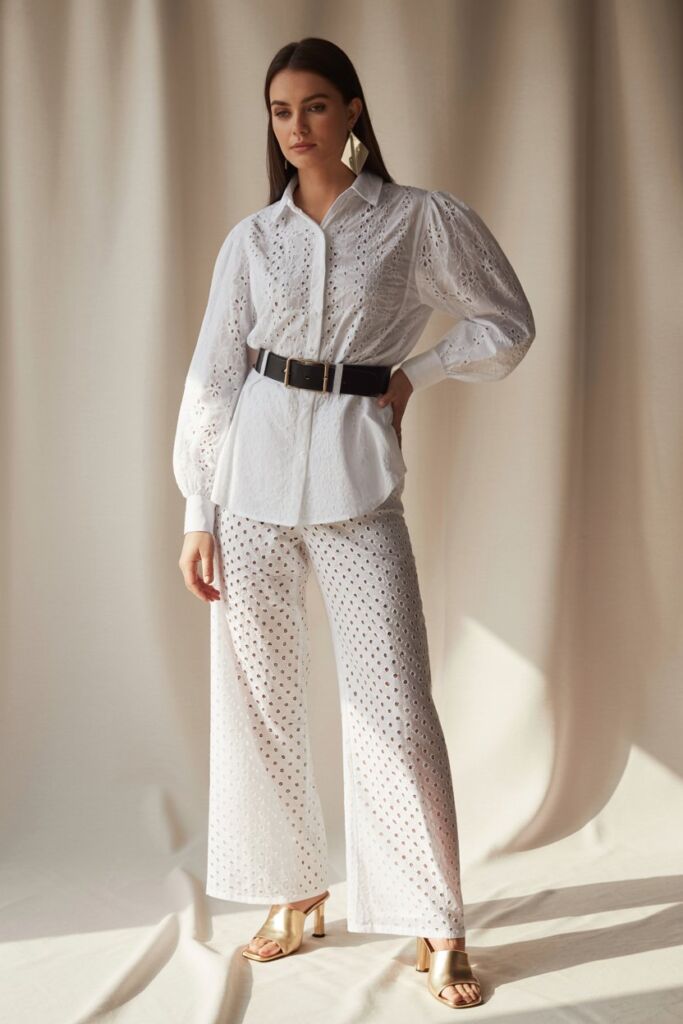 Date Night Alternative Monochromatic Eyelet Set with Heeled Mules