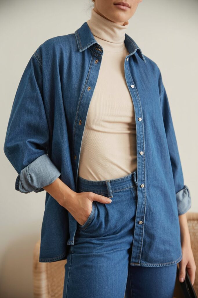 Denim Blouse + Turtleneck