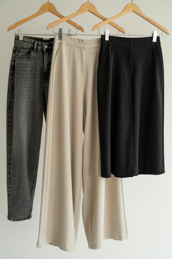 Three bottom pieces styled on hanger